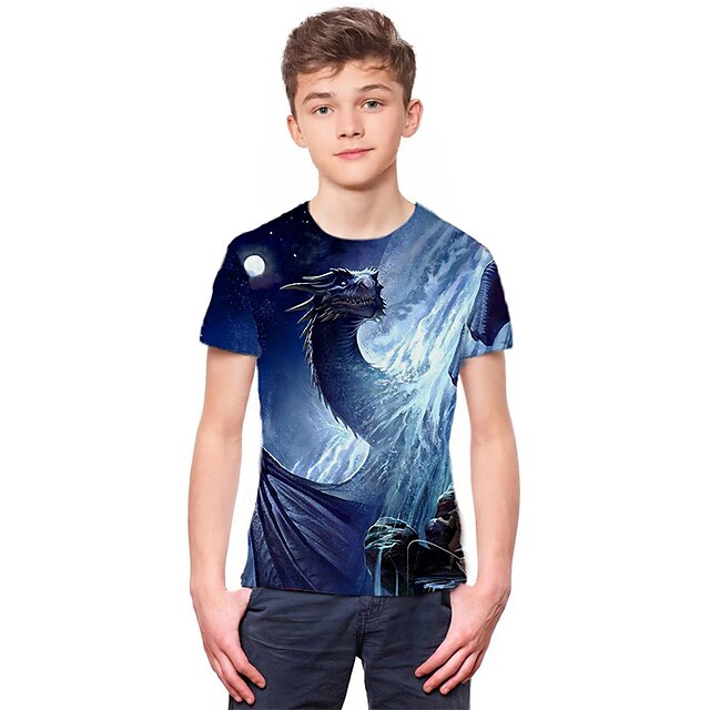 Baby & Kids Boys Clothing | Kids Boys T shirt Short Sleeve 3D Print Dragon Animal Blue Children Tops Spring Summer Active Fashio