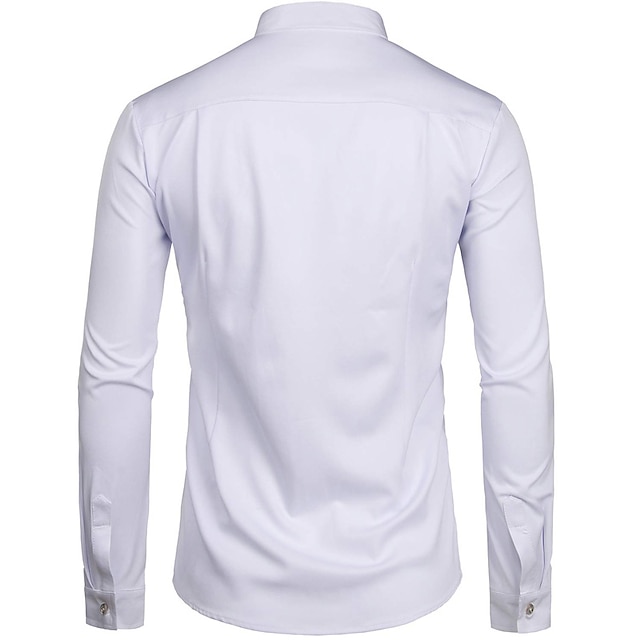 Mens Clothing Mens Shirts | Mens Tuxedo Shirts Solid Colored Stand Collar Party Street Button-Down Long Sleeve Tops Cotton Fashi