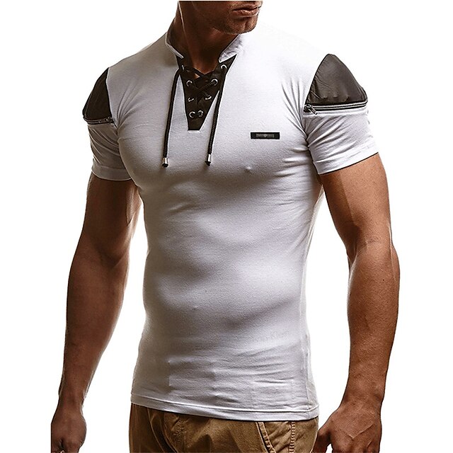 

Men's T shirt Solid Colored Standing Collar Casual Daily Short Sleeve Tops Lightweight Fashion Comfortable White Black Light gray