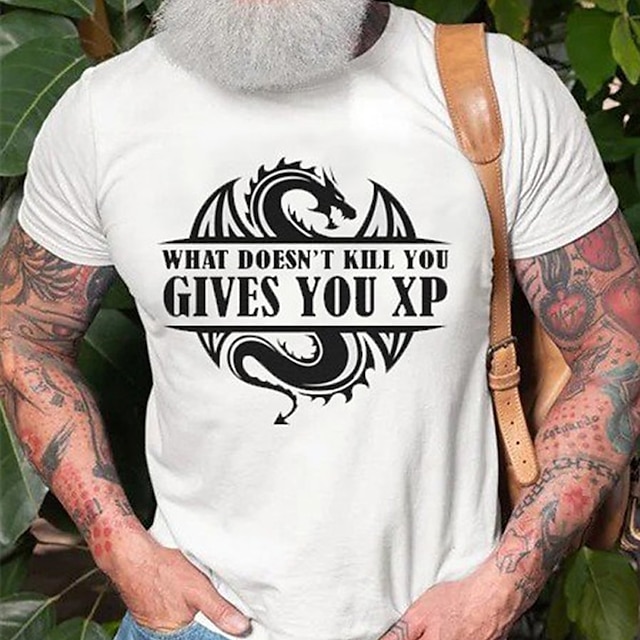 

Men's T shirt Hot Stamping Dragon Graphic Letter Crew Neck Casual Daily Print Short Sleeve Tops Lightweight Fashion Big and Tall Sports White