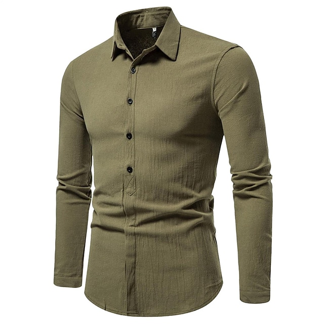 Mens Clothing Mens Shirts | Mens Dress Shirt Solid Color Turndown Street Daily Button-Down Long Sleeve Tops Cotton Business Clas