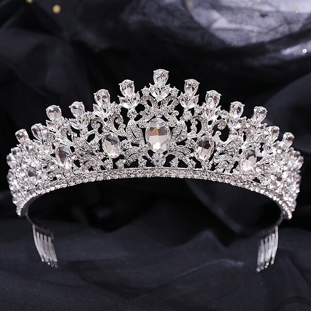 Tiara Crystal Bridal Silver Comb Crown Metal Shimmer Glittery Wedding Occasions 