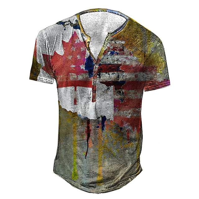 

Men's Henley Shirt Tee T shirt 3D Print Graphic National Flag Plus Size Henley Daily Sports Button-Down Print Short Sleeve Tops Basic Casual Classic Designer Yellow