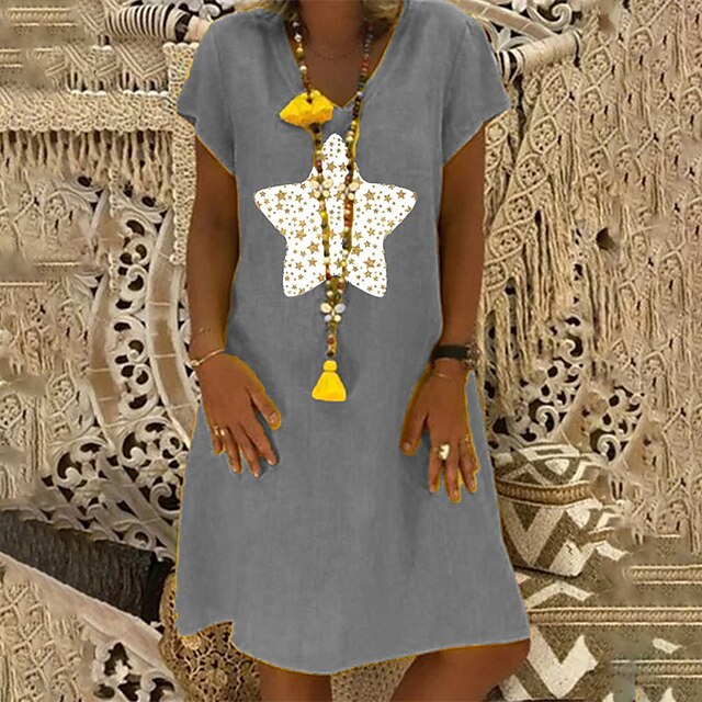 

Women's A Line Dress Knee Length Dress Gray Brown Yellow Short Sleeve Print Print Spring Summer V Neck Stylish Casual 2022 S M L XL XXL 3XL 4XL 5XL
