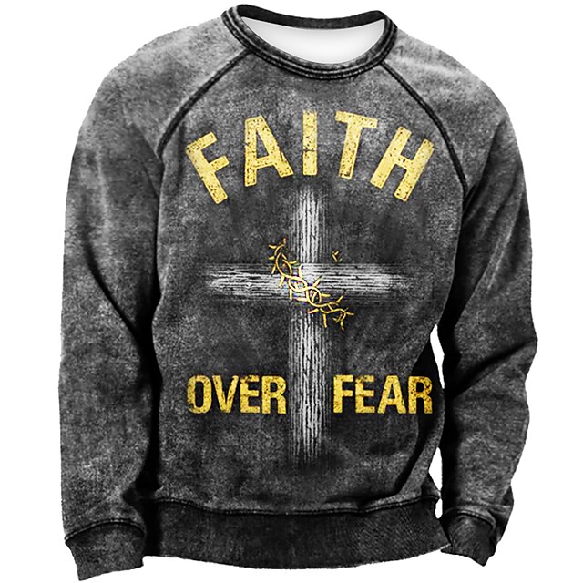 

Men's Sweatshirt Pullover Graphic Cross Letter Print Sports Outdoor Casual Daily 3D Print Basic Casual Western Aztec Hoodies Sweatshirts Dark Gray