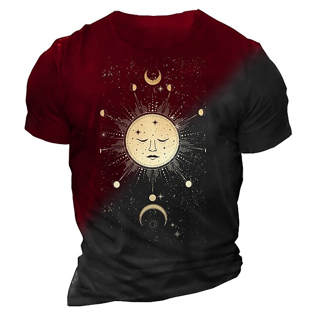 

Men's Unisex T shirt 3D Print Graphic Prints Sun Crew Neck Street Daily Print Short Sleeve Tops Casual Designer Big and Tall Sports Wine