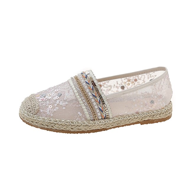 

Women's Slip-Ons Driving Shoes Indoor Shoes Booties Ankle Boots Sequin Flat Heel Round Toe Casual Minimalism Home Daily Elastic Fabric Loafer Summer Solid Colored Gray Pink