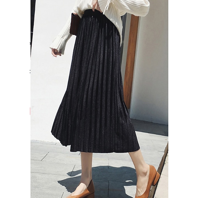 

Women's Fashion Ankle-Length Skirts Casual / Daily Weekend Solid Colored Pleated Blue Black Gray One-Size
