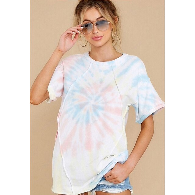 

Women's Painting T shirt Tie Dye Print Round Neck Basic Tops White