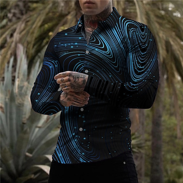 

Men's Shirt Linear Turndown Street Casual Button-Down Print Long Sleeve Tops Casual Fashion Designer Breathable Blue