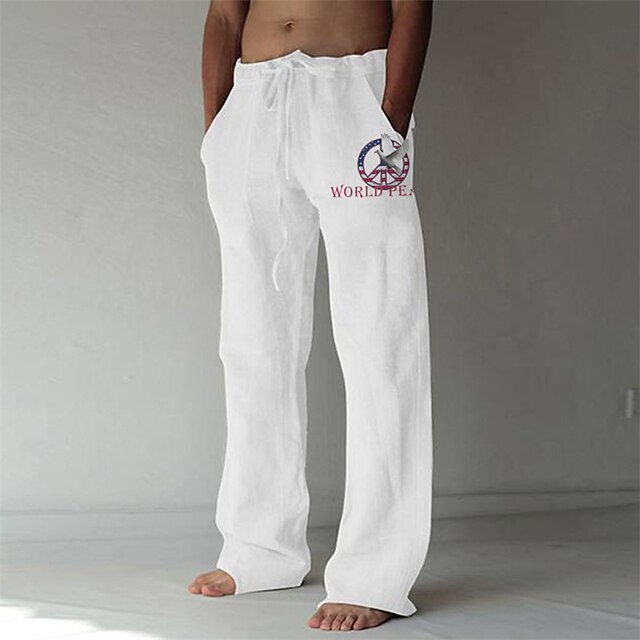 

Men's Fashion Designer Straight Trousers Elastic Drawstring Design Front Pocket Print Pants Casual Daily Graphic Prints Bird Cotton Blend Comfort Soft Mid Waist White Khaki M L XL XXL 3XL