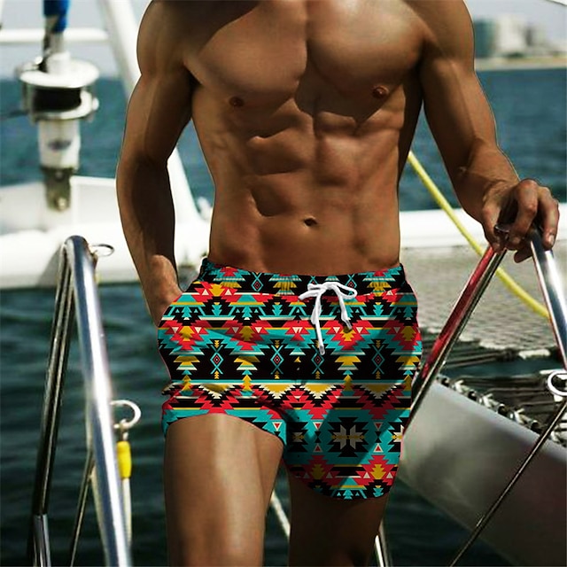 

Men's Designer Streetwear Shorts Beach Shorts 3D Print Elastic Drawstring Design Short Pants Casual Daily Micro-elastic Graphic Geometric Breathable Soft Mid Waist Green S M L XL XXL