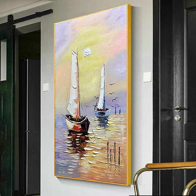 Home & Garden Wall Art | Oil Painting Handmade Hand Painted Wall Art Modern Abstract Two Sailboat Seascape Home Decoration Decor