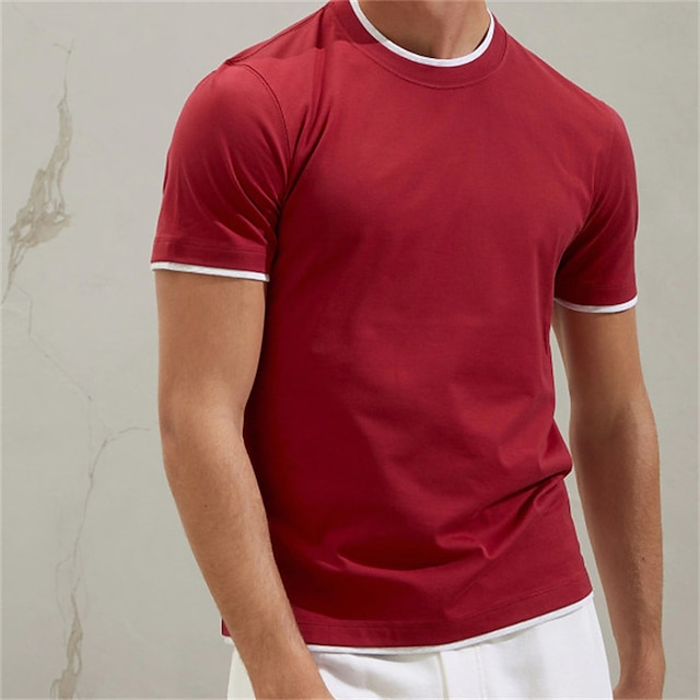 

Men's T shirt Solid Color Crew Neck Casual Daily Short Sleeve Tops Lightweight Fashion Big and Tall Sports Red