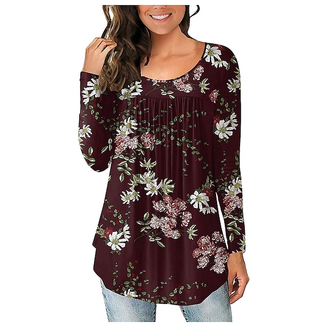 

Women's Floral Theme Painting T shirt Floral Tie Dye Print Round Neck Basic Tops Green Blue White / 3D Print