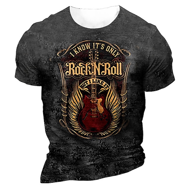  Festiwal Muzyczny Męskie Dla obu płci Wzory graficzne Gitara Podkoszulek Krótki rękaw Podkoszulek Druk 3D Półgolf Koszula Zabytkowe Sport Designerskie Na zewnątrz Ulica Codzienny Ciemnoszary Lato