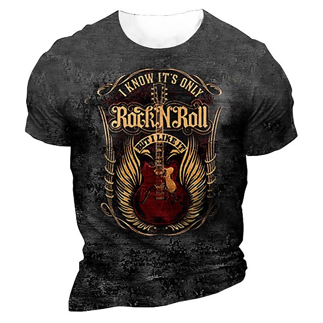 Music Festival Men's Unisex Gothic Horror Graphic Prints Guitar T Shirt Short Sleeve T shirt 3D Print Crew Neck Shirt Vintage Sports Designer Outdoor Street Daily Dark Gray Summer Clothing Apparel S2