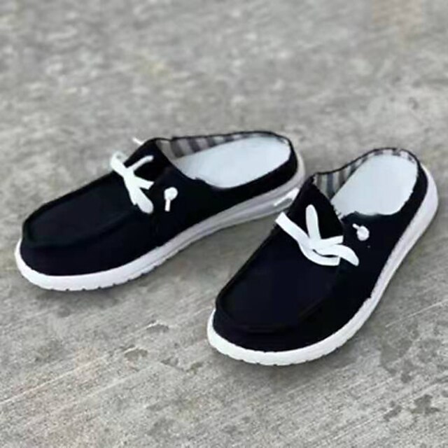 

Women's Clogs Plus Size Lace-up Flat Heel Round Toe Casual Minimalism Daily Canvas Loafer Spring Summer Solid Colored Leopard White Black