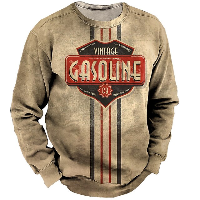 

Men's Sweatshirt Pullover Graphic Letter Print Sports Outdoor Casual Daily 3D Print Basic Casual Western Aztec Hoodies Sweatshirts Khaki