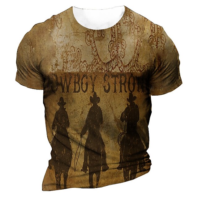 

Men's Unisex T shirt 3D Print Graphic Prints Horse Crew Neck Street Daily Print Short Sleeve Tops Casual Retro Designer Big and Tall Khaki