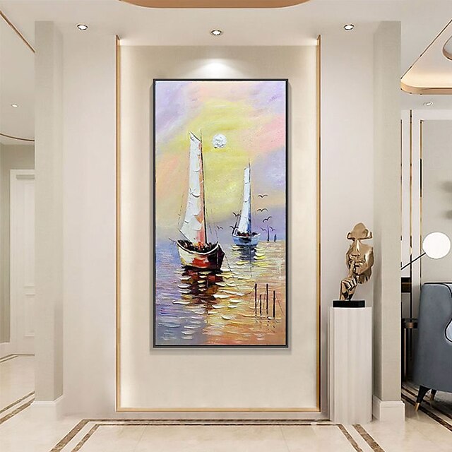 Home & Garden Wall Art | Oil Painting Handmade Hand Painted Wall Art Modern Abstract Two Sailboat Seascape Home Decoration Decor