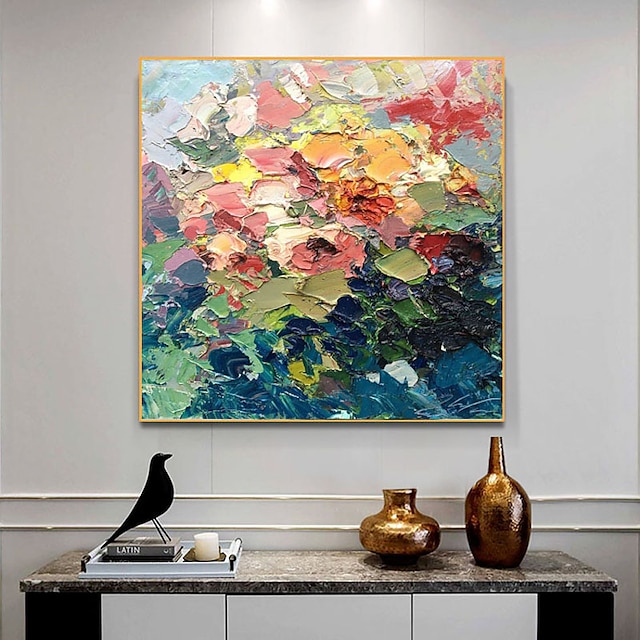  Pintura al óleo pintada a colgar Pintada a mano Cuadrado Abstracto Floral / Botánico Clásico Moderno Sin marco interior  (sin marco)