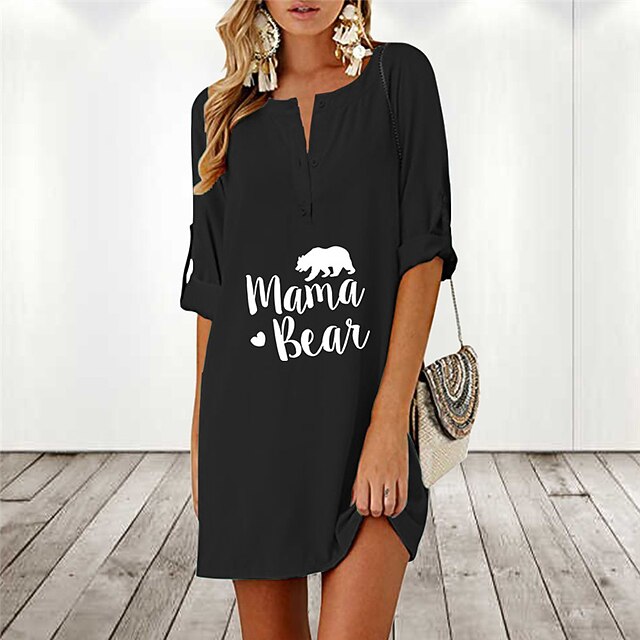 

Women's Shift Dress Short Mini Dress Black Gray Navy Blue Half Sleeve Letter Animal Print Spring Summer V Neck Stylish Casual Modern 2022 S M L XL XXL