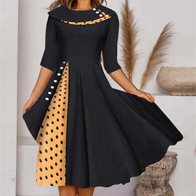 Women's Knee Length Dress Casual Dress Swing Dress Elegant Modern Date Loose Fit Plaid Polka Dot Half Sleeve Crew Neck Black Red Navy Blue Blue Summer Spring 8