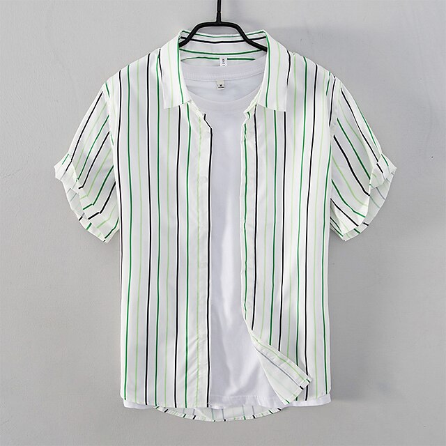 

Men's Shirt Print Striped Turndown Street Daily Button-Down Print Short Sleeve Tops Casual Fashion Breathable Comfortable Green Blue Gray