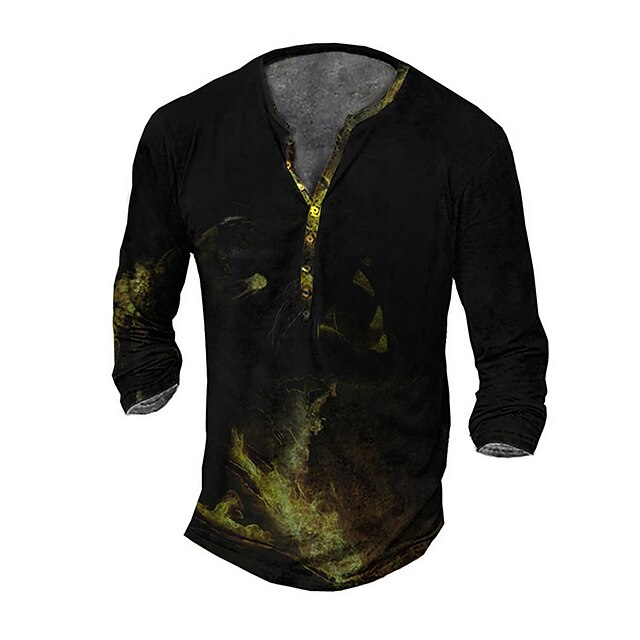 

Men's Henley Shirt Tee T shirt 3D Print Graphic Animal Plus Size Henley Daily Sports Button-Down Print Long Sleeve Tops Casual Vintage Classic Designer Black