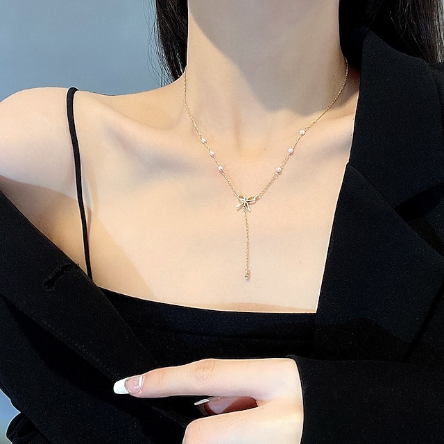 Shoes & Bags Fashion Accessories | Choker Necklace Chain Necklace Chains Womens Geometrical Titanium Steel Bowknot Simple Romant