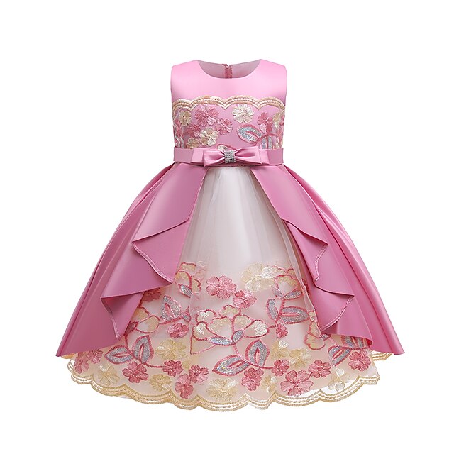 

Kids Little Girls' Dress Flower Tulle Dress Party Birthday Embroidered Bow Green Pink Wine Midi Sleeveless Elegant Princess Dresses Children's Day Spring Summer Slim 3-10 Years