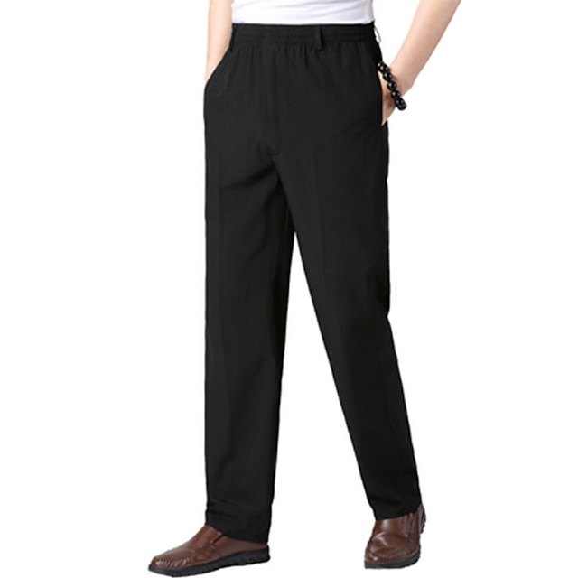 

Men's Casual Athleisure Straight Pocket Full Length Pants Home Daily Micro-elastic Plain Solid Color Breathable Quick Dry Mid Waist Black Khaki Light gray Dark Gray Navy Blue L XL XXL 3XL 4XL