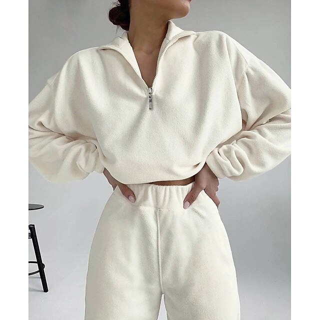 

Women's Basic Plain Sport Casual Two Piece Set Hoodie Pants Sets Pant Jogger Pants Zipper Tops