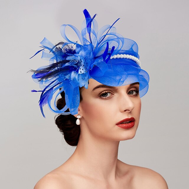  Federn  Netz Fascinator  Hüte  Kopfstück mit Feder  Kappe  Blume 1 Stück Hochzeit  Pferderennen  Melbourne Cup Kopfstück für einen beeindruckenden Look am Renntag