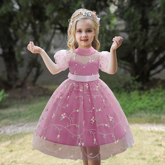 

Toddler Little Girls' Dress Flower Tulle Dress Party Daily Mesh Green White Gray Knee-length Short Sleeve Elegant Cute Dresses Children's Day Spring Summer Slim 1-5 Years
