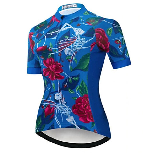 

21Grams Women's Short Sleeve Cycling Jersey Summer Spandex Blue Floral Botanical Bike Top Mountain Bike MTB Road Bike Cycling Quick Dry Moisture Wicking Sports Clothing Apparel / Athleisure