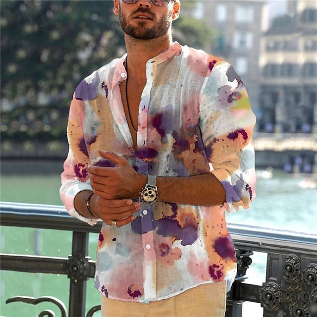 

Men's Shirt 3D Print Tie Dye Stand Collar Casual Daily Button-Down Print Long Sleeve Tops Casual Fashion Designer Comfortable Rainbow