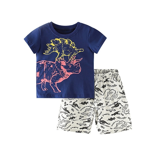 

Kids Boys T-shirt Shorts Clothing Set 2 Pieces Short Sleeve Blue Cartoon Dinosaur Animal Indoor Outdoor Casual Daily Regular 3-12 Years