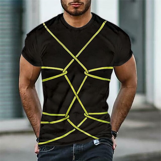 

Men's T shirt 3D Print Graphic Linear Crew Neck Casual Daily Print Short Sleeve Tops Fashion Classic Designer Big and Tall Black