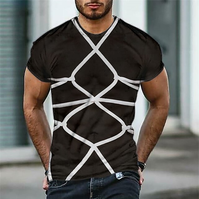 

Men's T shirt 3D Print Graphic Linear Crew Neck Casual Daily Print Short Sleeve Tops Fashion Classic Designer Big and Tall Black