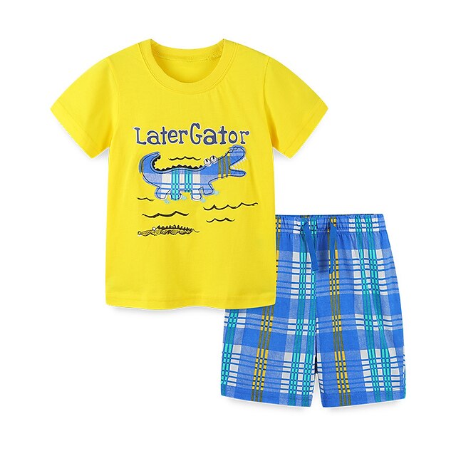 

Kids Boys T-shirt Shorts Clothing Set 2 Pieces Short Sleeve Yellow Cartoon Letter Animal Print Street Cool Daily 2-8 Years