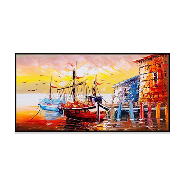 Home & Garden Wall Art | Handmade Oil Painting Canvas Wall Art Decoration Landscape Retro Sailboat Seascape for Home Decor Rolle