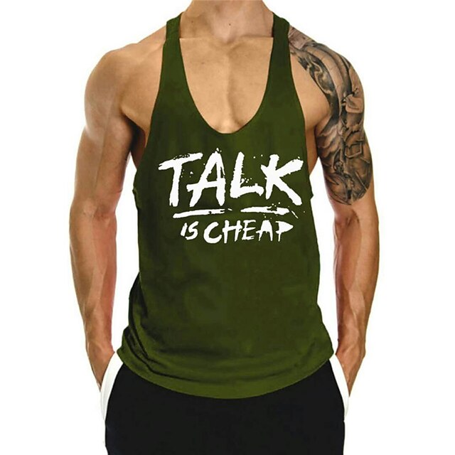 

Men's Tank Top Vest Undershirt Hot Stamping Graphic Letter Crew Neck Street Casual Print Sleeveless Tops Cotton Lightweight Fashion Breathable Comfortable Blue White Black / Summer