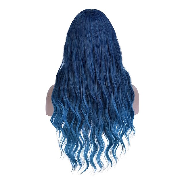 Beauty & Hair Wigs & Hair Pieces | Blue Wig with Bangs Long Curly Wavy Wig Mixed Blue Hair Wig 28 Inches Women Girls Synthetic H