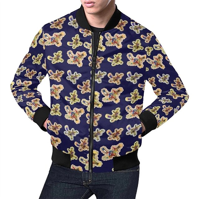 

Men's Jacket Street Daily Going out Fall Spring Regular Coat Regular Fit Breathable Sporty Casual Streetwear Jacket Long Sleeve 3D Print Animal Patterned Pocket Print Dark Navy