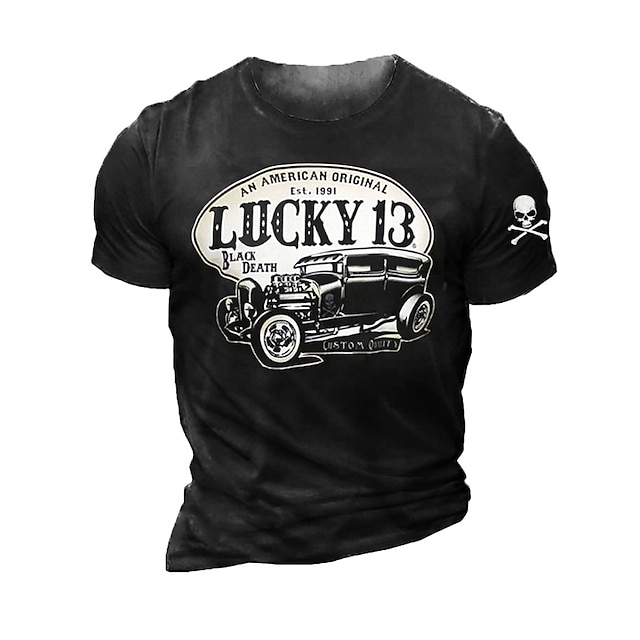 

Men's T shirt 3D Print Graphic Car Letter Crew Neck Casual Daily Print Short Sleeve Tops Fashion Vintage Designer Big and Tall Black