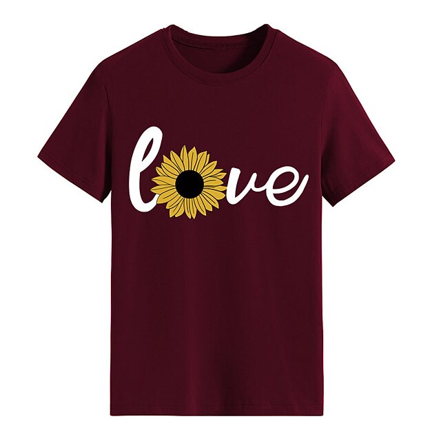 

Women's Painting Couple T shirt Sunflower Peace Love Print Round Neck Basic Tops White Black Pink