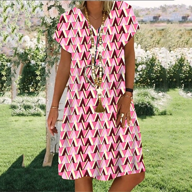 

Women's Shift Dress Short Mini Dress Green Purple Red Yellow Short Sleeve Geometric Print Spring Summer V Neck Casual Vacation 2022 S M L XL XXL 3XL