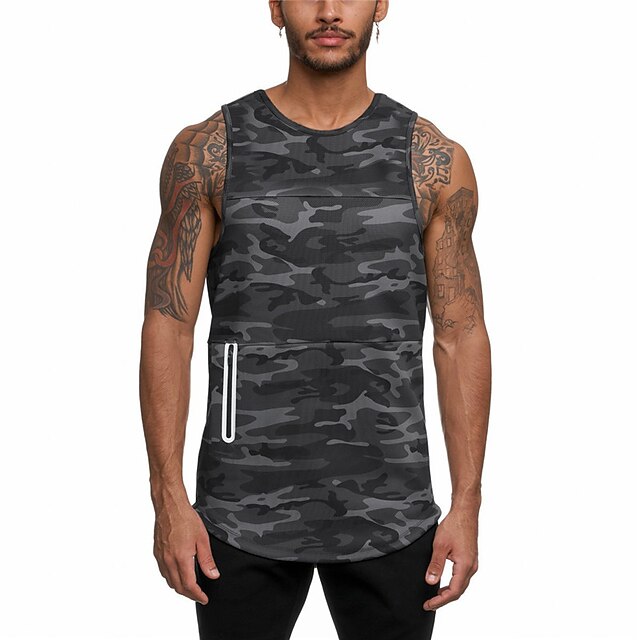 

Men's Tank Top Vest Undershirt Camouflage Crew Neck Street Casual Print Sleeveless Tops Lightweight Fashion Breathable Comfortable White Black Gray / Summer